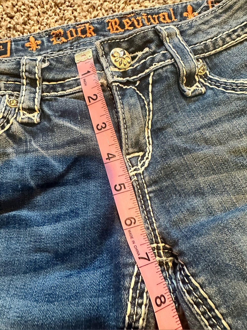 ☀️SUMMER SALE ☀️ Rock Revival “Kai” Faded Blue Denim 10” Shorts Size 25 - Picture 10 of 12